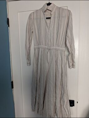 Women's Cream Striped Long Sleeve Midi Jumpsuit